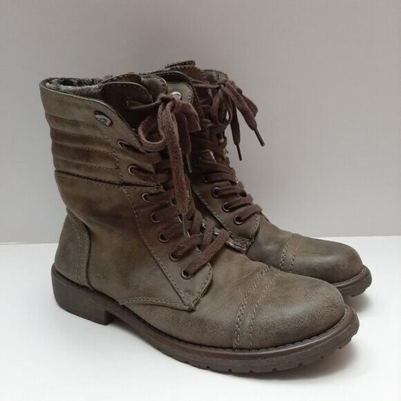 ROXY Riley Lace-Up Fold Over Combat Ankle Flat Casual Boots Grey Green Sz 7.5 - Picture 16 of 16